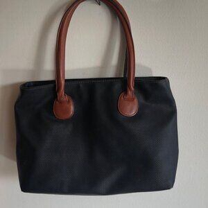 BOTTEGA VENETA Marco Polo Italian Black Pebbled Brown Accent Satchel …